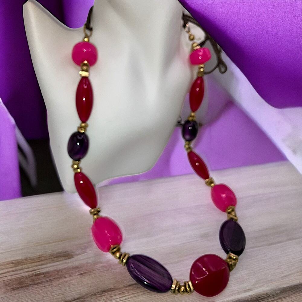 Purple Pink Beaded Statement 25.5" Necklace!